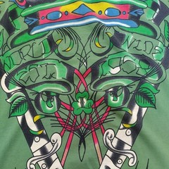 Christian Audigier Y2K Skull Grenade Rhinestone Green T-Shirt Short Sleeve Sz S