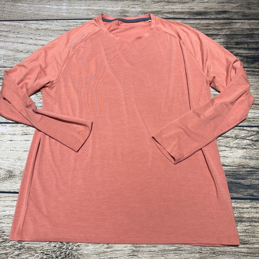 Peter Millar Performance Shirt Mens Medium Salmon Pink Long Sleeve Active Golf