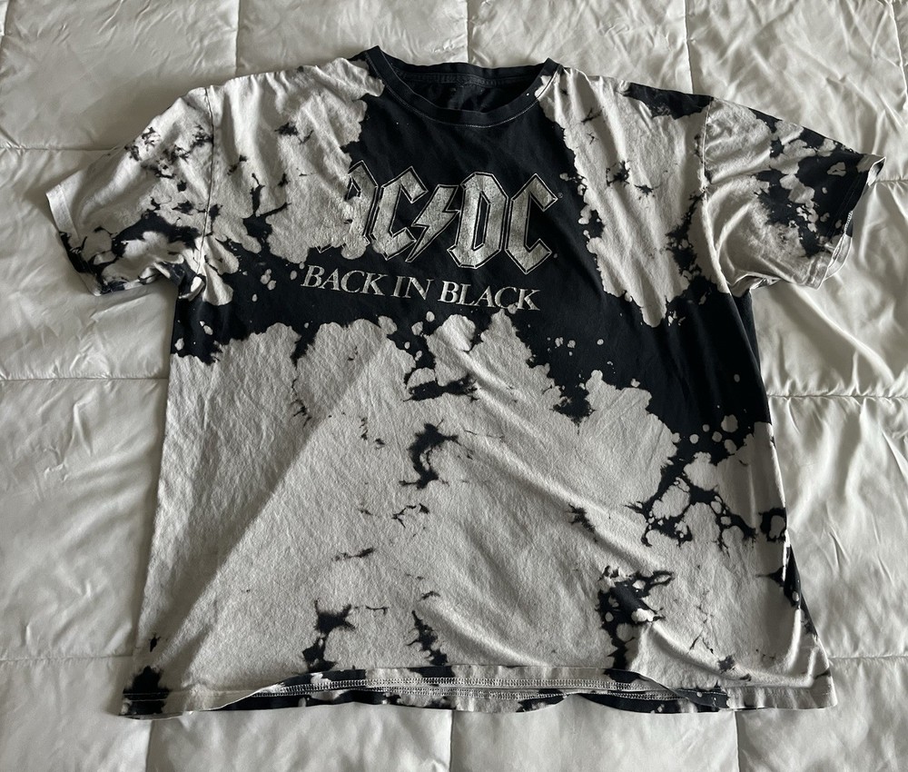 ACDC ACDC Back In Black Tie Dyed Black and White SS Cotton T Shirt Mens Size XXL