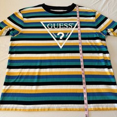 Guess Originals Men’s L Vista Logo T-Shirt Blue Black Yellow Striped Streetwear