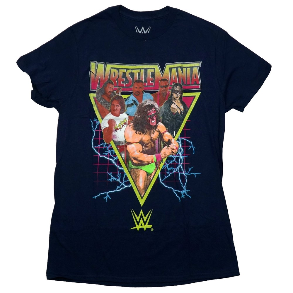 Wrestlemania T-Shirt – Retro 80s Cast in Electrified Triangle New