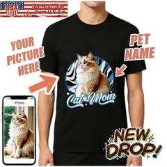 Personalized Custom Pet Name Cat Parent T-Shirt Casual Daily Tee Birthday Gift