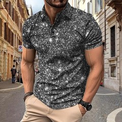 2025 New Men’s Shirt with Digital Printed Button Street Casual T-shirt Top Men