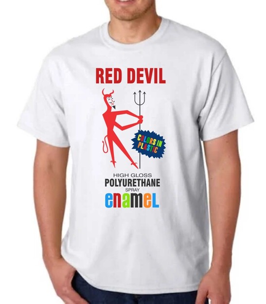 RED DEVIL SPRAY PAINT T-SHIRT TEE VINTAGE LABEL DESIGN – CAN COLLECTIBLE