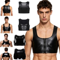 US Mens PU Leather Crop Tank Low Neck Sleeveless Matte Crop Top Club Vest Party