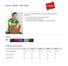 Hanes Beefy-T Big or TALL T-Shirts, 100% Cotton, LT-4XLT, 2XL-6XL, 5180, 518T