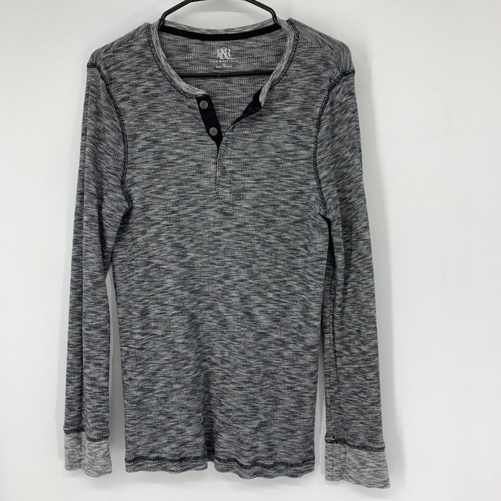 Rock & Republic Thermal Henley Top Shirt Black Marl XL 3962 Mens GUC