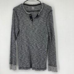 Rock & Republic Thermal Henley Top Shirt Black Marl XL 3962 Mens GUC