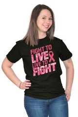 Fight to Live Live to Fight Breast Cancer Womens Graphic Crewneck T Shirt Tee