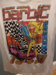 BARBIE Adult T Shirt Racing Phenomenal Short Sleeve White W Bold Graphic Size M