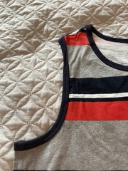 Faded Glory Young Man Striped Cotton Tank Top, Size 18, Crew Neck Gray Red Blue
