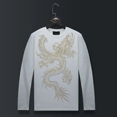 Fashion Dragon Trend Rhinestone Long Sleeve Luxury Men T-Shirt Plus Size 6XL