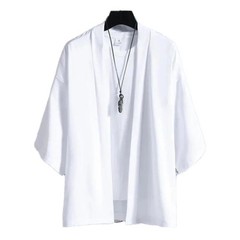 Men’s Lightweight Kimono Shirt Seven Sleeve Open Front Cardigan Japanese