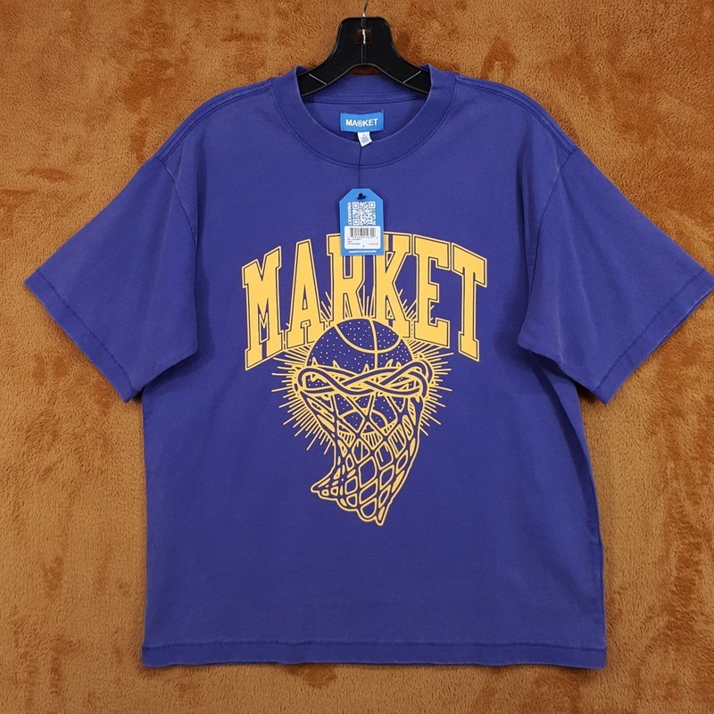 MARKET STUDIO Shirt Mens Small Blue Purple Pullover Crew Sacred Basketball Tee