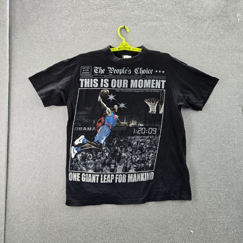VINTAGE Barrack Obama Men Shirt 2XL Black Y2K Basketball Parody Hip Hop Tee