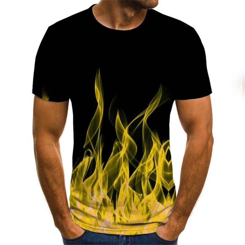 Men Short Sleeve O-Neck T-Shirt Flame 3D Graphic Print Funny Slim Top Streetwear