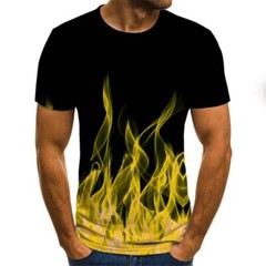 Men Short Sleeve O-Neck T-Shirt Flame 3D Graphic Print Funny Slim Top Streetwear