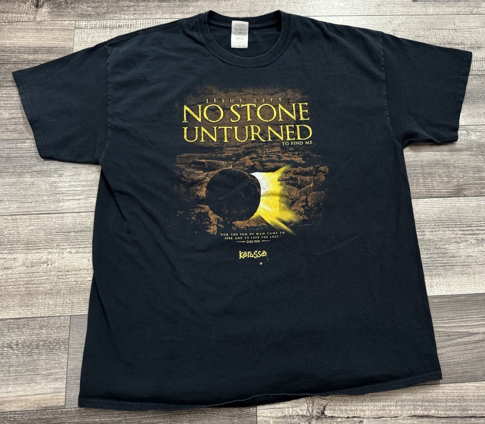 Jesus Left No Stone Unturned Shirt Mens XL Kerusso Faith Religious Christian Tee