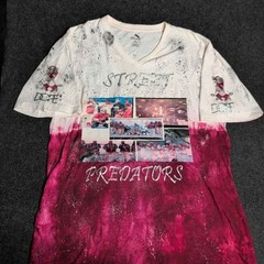 Sada Street Predators T-Shirt Mens 4X White Magenta Graphic V-Neck Tie Dye Dope