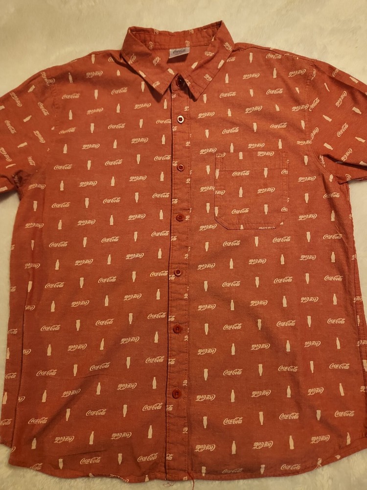 Coca Cola Print Red Shirt Size Xl Sz Lg button front Unisex Memorabilia