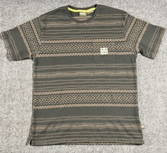 Howler Bros Shirt Mens Medium Tribal Geometric Striped Pocket Tee Brown Gray