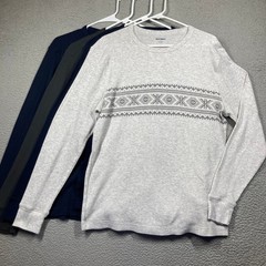 Old Navy Thermal Shirt Mens L Multi 4 Pack Waffle Knit Fair Isle Grey Navy Blue