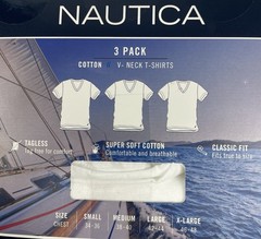 NAUTICA Men’s MEDIUM Pack of 3 White Tagless V-Neck T-Shirts New in Box