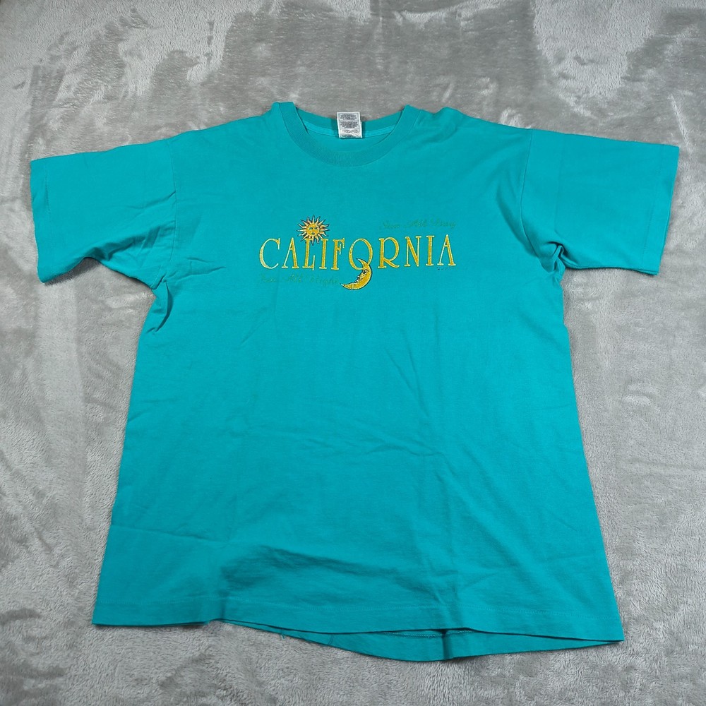 Vintage California Shirt Mens XL Green Single Stitch Sun All Day Fun All Night