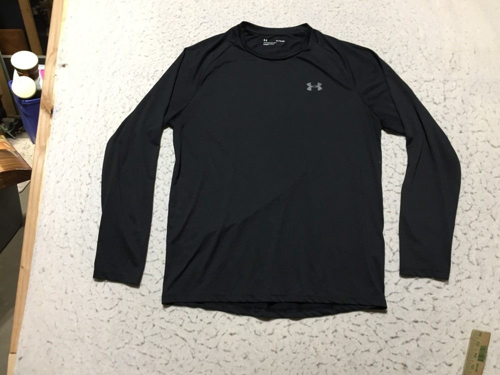 Under Armour T Shirt Mens XL Loose Black Crew Neck Long Sleeve Stretch Soft