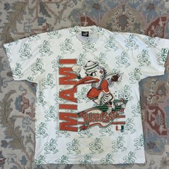 Vintage 80s Miami Hurricanes Football All Over Print Shirt Sz Large