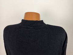 Vintage Ribbed Mock Neck Shirt Men XL Stretchy Minimal Preppy Black Rayon Cotton