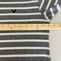American Eagle Mens Striped T-Shirt Grey White Eagle Logo Short Sleeve Size M