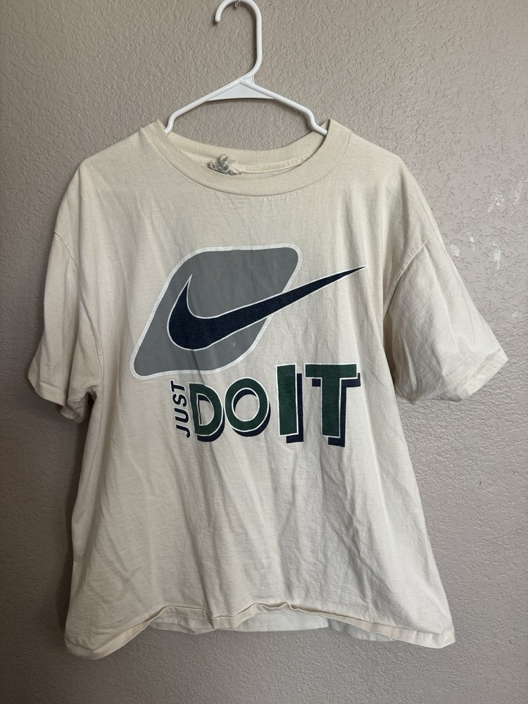 Nike Just Do It cream cotton t-shirt Size Large Oneita Blank