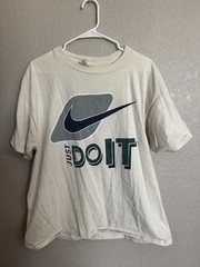 Nike Just Do It cream cotton t-shirt Size Large Oneita Blank
