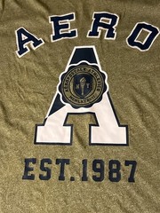 Aeropostale A Front Graphic T Shirt Heather Olive Green Blue Sewn Letters Sz XL