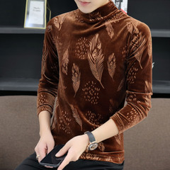 Men Velvet Shirts Tops Blouse Basic T-shirts Casual Slim Turtle Neck