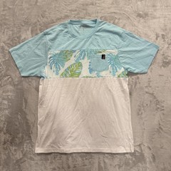 Hinano Tahiti Shirt Mens Large Blue White Tropical Leaf Pattern Pocket Hawaiian