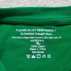 Guinness T-Shirt Tee Mens XL Green Solid Graphic Short Sleeve 100% Cotton