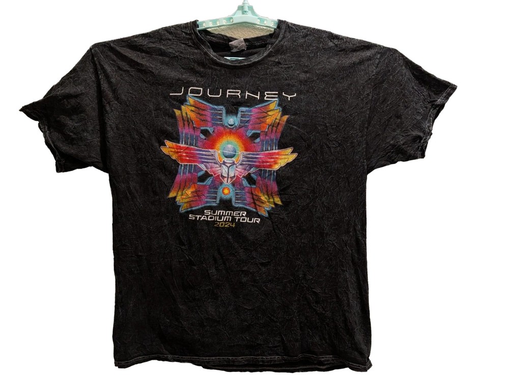 Journey 2024 Summer Stadium Tour T-Shirt Mens 2XL Black Acid Wash Concert Tee