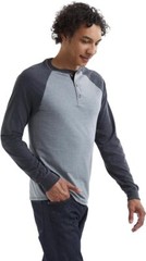 Hanes Mens Beefy Long-Sleeve Shirt Colorblock Henley threebutton Tag Free raglan