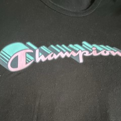 Champion Black Logo Graphic Print Crew Neck Short Sleeve Knit T-Shirt Men’s M