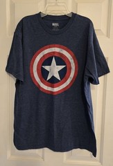Marvel T-Shirt Captain America Distressed Shield Graphic Logo Blue Size Large