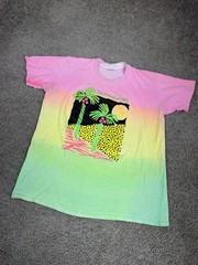 Vintage St Martin WI Shirt Mens Large Multicolor Neon Palm Trees Gradient 80s