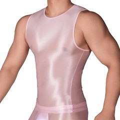Men Oil Glossy See Through Tank Tops Stretch Breathable Undershirts T-Shirt Vest