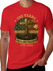 Flag Cross Tree 250 Years Faith Freedom 1776-2026 Unisex T-Shirt
