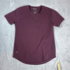 BYLT Shirt Mens L Drop Cut S/S V-Neck Lux Maroon Stretch Curved Hem Athletic