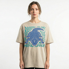Alligator Gator Reptile Wildlife T-Shirt Tropical Blue Linocut Swamp Animal Tee