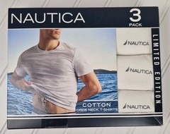 Nautica Mens 3 Pack White Cotton Crew Neck T-Shirts Size Small 34-36 New In Box