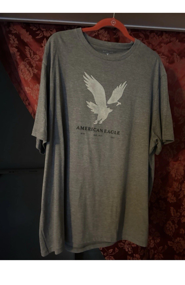 American Eagle Super Soft Men’s Gray Graphic Logo Crew Neck Tee XXL Standard Fit