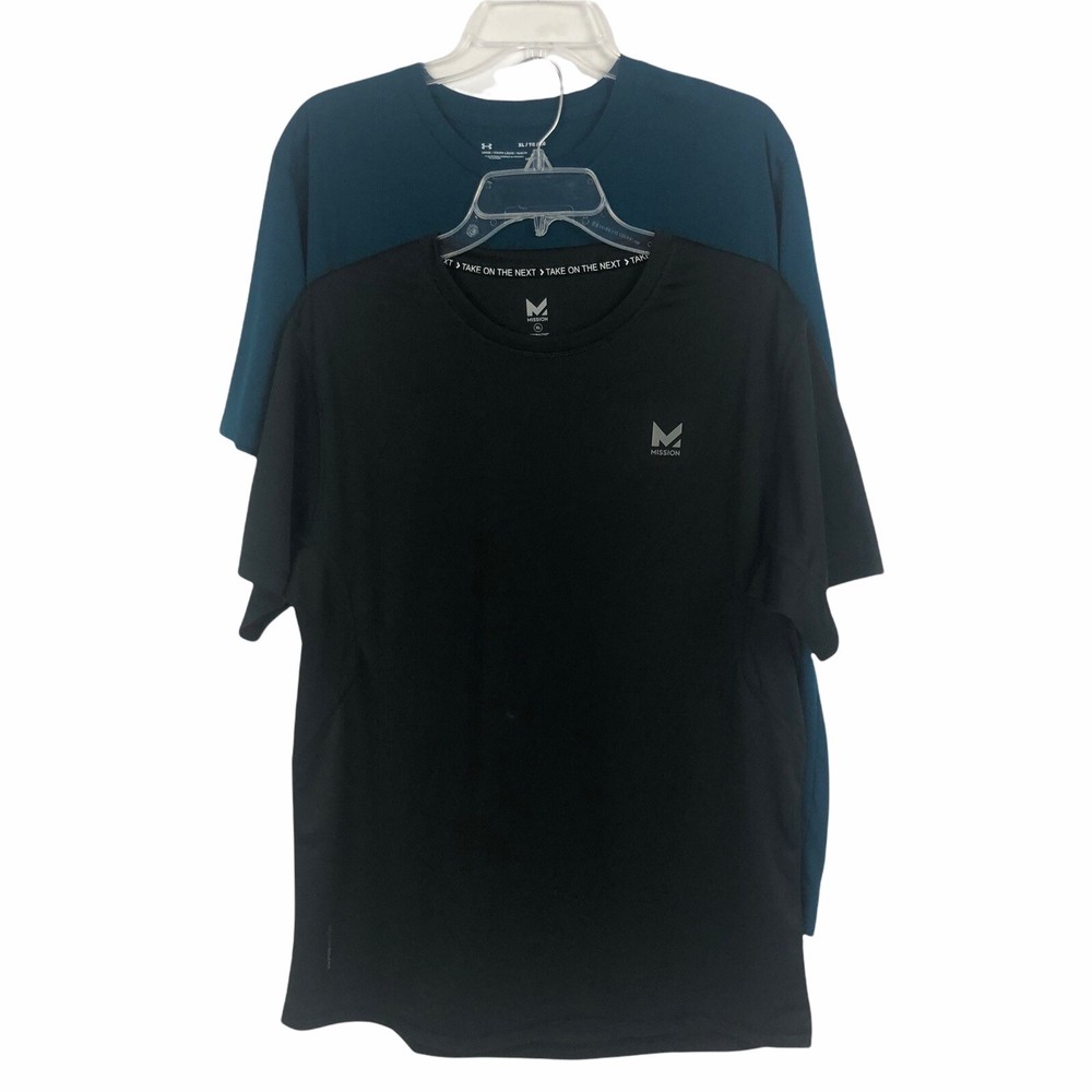UNDER ARMOUR & MISSION Men’s Shirts Size XL Black & Teal Short Sleeves